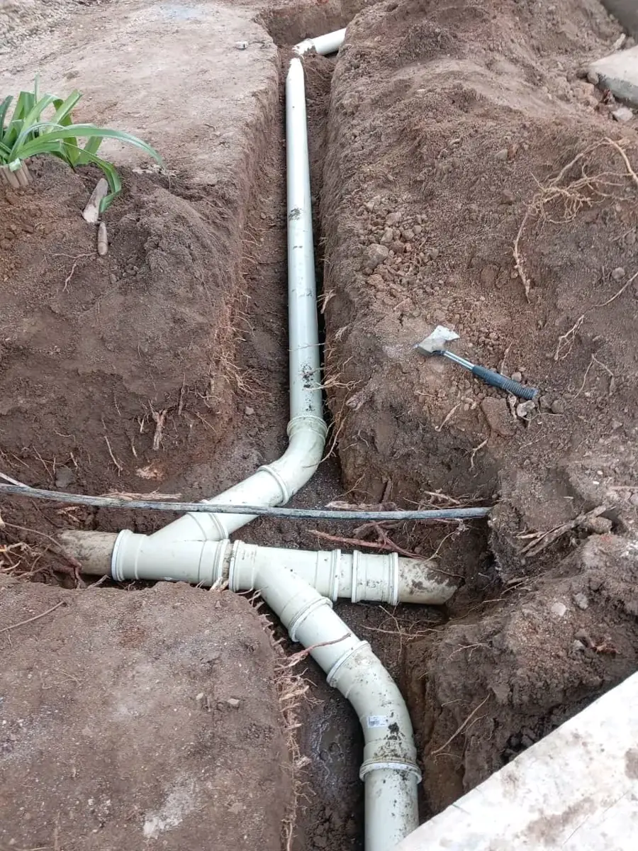 New PVC drain pipes laid in a trench